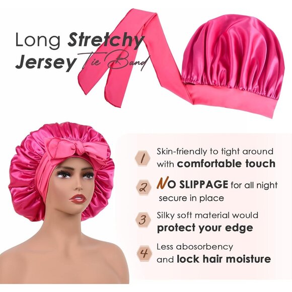 Silk-Satin Bonnet Hair Wrap for Sleeping with Bow Tie Band - Picture 4 of 8